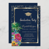 Diamonds Gold Afstudeerder Pet Ananas Navy Blue Kaart (Voorkant / Achterkant)