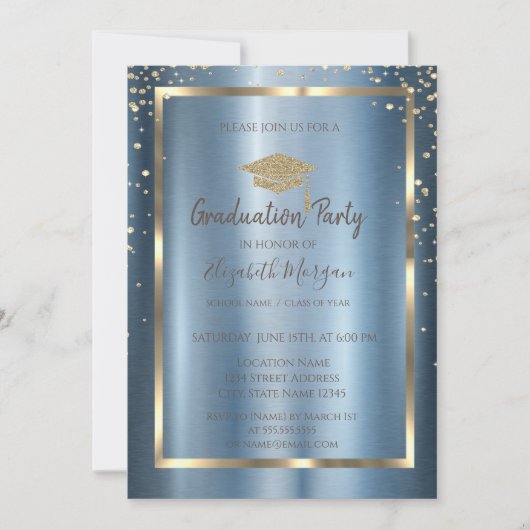 Diamonds Gold Afstudeerder Pet Blue Metallic Afstu Kaart (Voorkant)