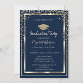 Diamonds Gold Afstudeerder Pet Blue Striped Afstud Kaart (Voorkant)