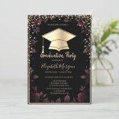 Diamonds Gold Afstudeerder Pet Donkerrood Roses Af Kaart (Staand voorkant)