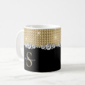 Diamonds Gold Black Elegant Shiny Monogram Aangepa Koffiemok (Voorkant links)