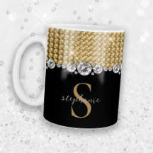 Diamonds Gold Black Elegant Shiny Monogram Aangepa