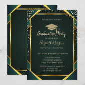 Diamonds Gold Grad Cap Striped Green Graduation Kaart (Voorkant / Achterkant)