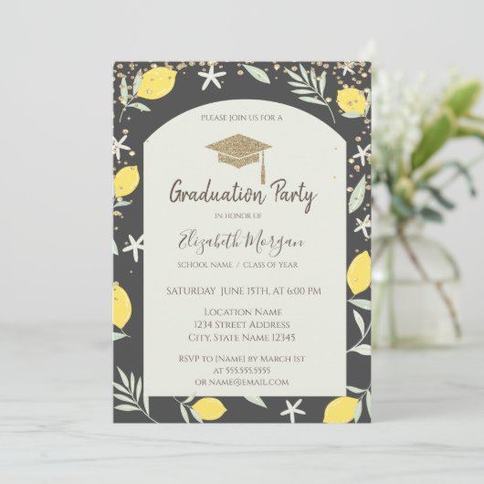 Diamonds Gold Graduation Cap Citroenen Afstuderen Kaart (Staand voorkant)