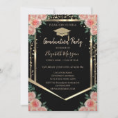 Diamonds Gold Graduing Cap Floral Afstuderen Kaart (Voorkant)