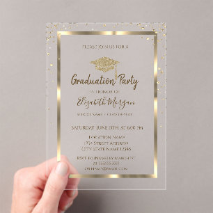 Diamonds Gold Gradup Navy Blue Afstuderen Acryl Uitnodigingen