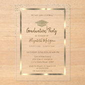 Diamonds Gold Gradup Navy Blue Afstuderen Acryl Uitnodigingen (Voorkant)