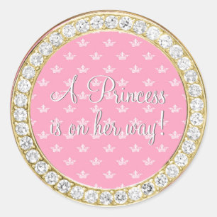Diamonds Gold Pink Princess Crown Baby shower Ronde Sticker