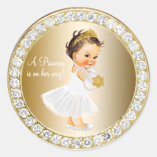 Diamonds Gold Princess Baby shower Favor Ronde Sticker
