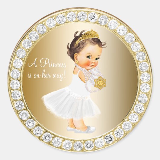 Diamonds Gold Princess Baby shower Favor Ronde Sticker (Voorkant)
