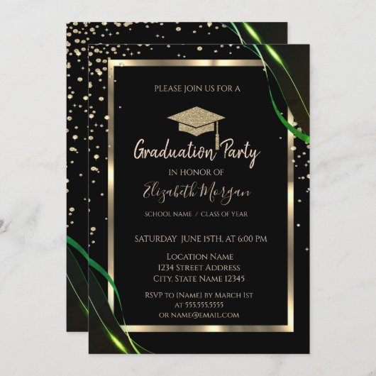 Diamonds Goud Afstudeerder Pet Groen Zwart Afstude Kaart (Voorkant / Achterkant)