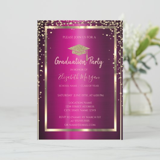 Diamonds Goud Afstudeerder Pet Violet Metaal Afstu Kaart (Staand voorkant)