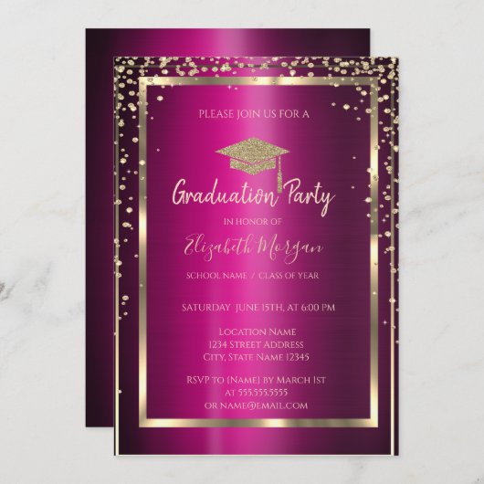 Diamonds Goud Afstudeerder Pet Violet Metaal Afstu Kaart (Voorkant / Achterkant)