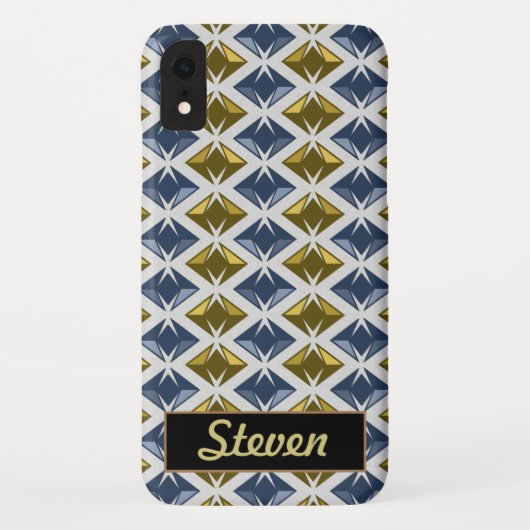 DIAMONDS Gouden Blauwe Pareltjes Aangepaste naam Case-Mate iPhone Case (Achterkant)