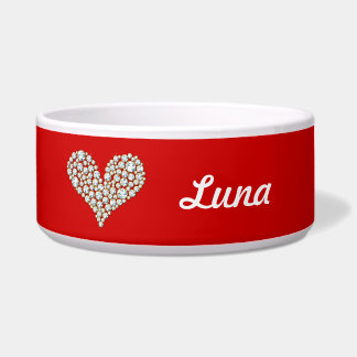 Diamonds Graphic Heart en naam op Red Pet Bowl Voerbakje