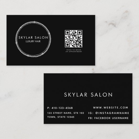 Diamonds Hair Salon Hair Extensions QR-code Visitekaartje (Voorkant / Achterkant)