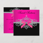 Diamonds Hot Pink Black Sweet 16 Verjaardagsfeest Kaart (Voorkant / Achterkant)