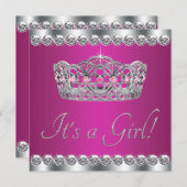 Diamonds Hot Pink Princess Baby shower Kaart (Voorkant / Achterkant)