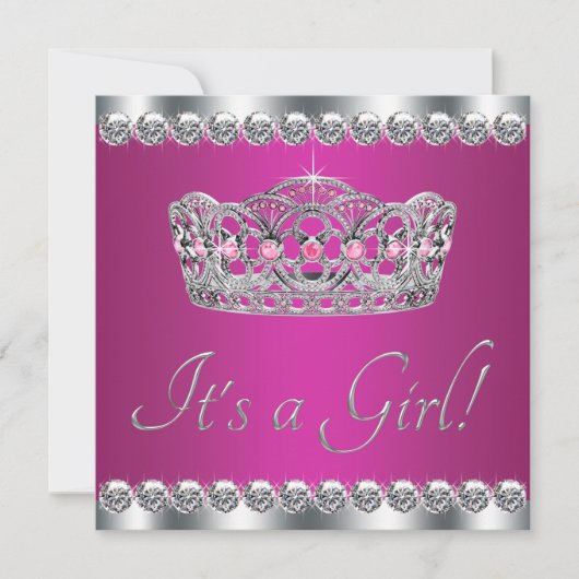 Diamonds Hot Pink Princess Baby shower Kaart (Voorkant)