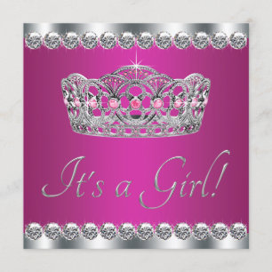 Diamonds Hot Pink Princess Baby shower Kaart