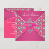 Diamonds Hot Pink Sweet 16 Verjaardagsfeest Kaart (Voorkant / Achterkant)
