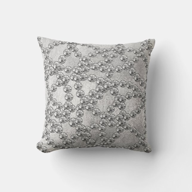 Diamonds Jewels Decor Silver Grey Metallic Kussen (Voorkant)