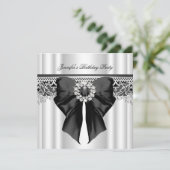 Diamonds Kant Image Verjaardagsfeest Zwart Wit Kaart (Staand voorkant)