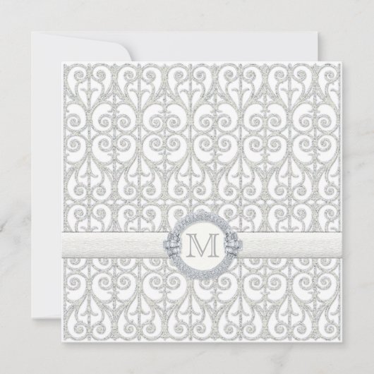 Diamonds & Lace, Monogrammed Wedding Invitation Kaart (Voorkant)