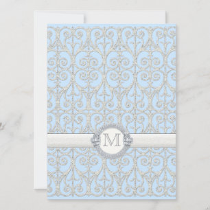 Diamonds & Lace, Monogrammed Wedding Invitation Kaart