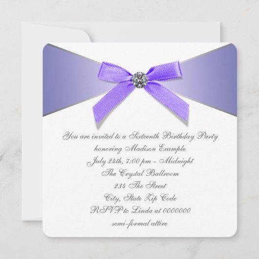 Diamonds Lavendel Sweet 16 Verjaardagsfeest Kaart (Achterkant)
