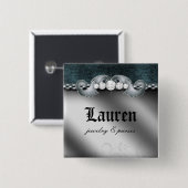 Diamonds Leder Jewelry Purse Silver Blue Brooch Vierkante Button 5,1 Cm (Voorkant /achterkant)