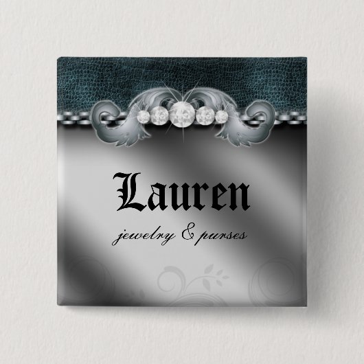 Diamonds Leder Jewelry Purse Silver Blue Brooch Vierkante Button 5,1 Cm (Voorkant)