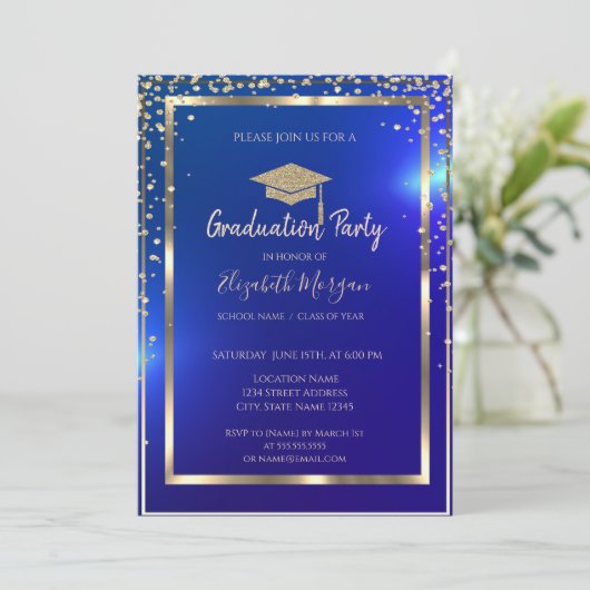 Diamonds Lijst Gold Afstudeerder Pet Blue Afstuder Kaart (Staand voorkant)