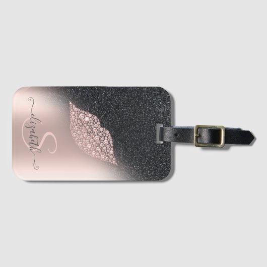 Diamonds Lips Glitter Ombre Roos Gold Bagagelabel (Voorkant (horizontaal))