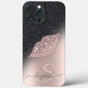 Diamonds Lips Glitter Ombre Roos Gold Case-Mate iPhone Case