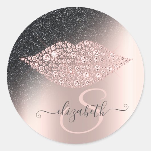 Diamonds Lips Glitter Ombre Roos Gold Ronde Sticker (Voorkant)