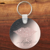 Diamonds Lips Glitter Ombre Roos Gold Sleutelhanger (Voorkant)