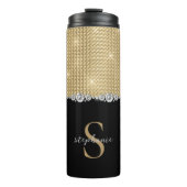 Diamonds Monogram Gold Black Luxury Sophisticated Thermosbeker (Voorkant)