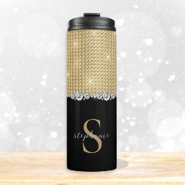 Diamonds Monogram Gold Black Luxury Sophisticated Thermosbeker