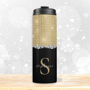 Diamonds Monogram Gold Black Luxury Sophisticated Thermosbeker