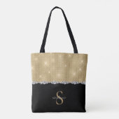 Diamonds Monogram Gold Black Luxury Sophisticated Tote Bag (Achterkant)