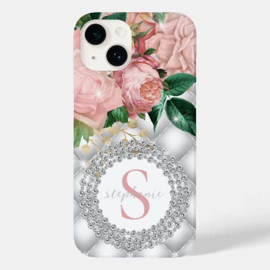 Diamonds Monogram roze rozen Sparkly Bling Tufed Case-Mate iPhone Case (Achterkant)