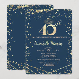Diamonds Navy Blue Gold 40e verjaardag Kaart