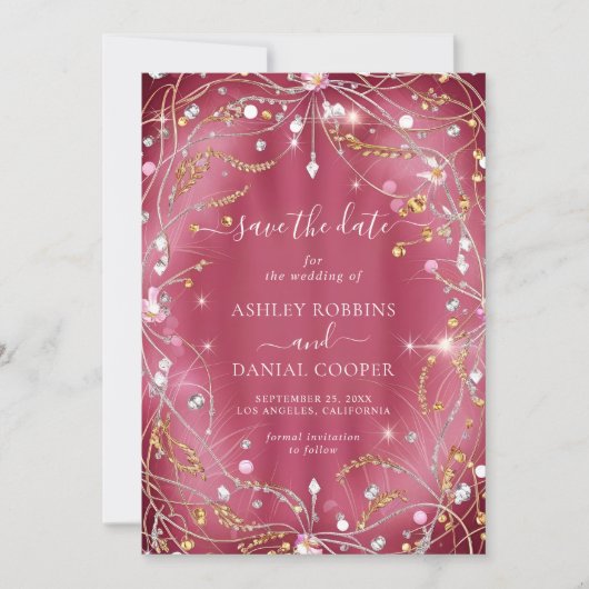 Diamonds of Love Pink Save The Date Kaart (Voorkant)