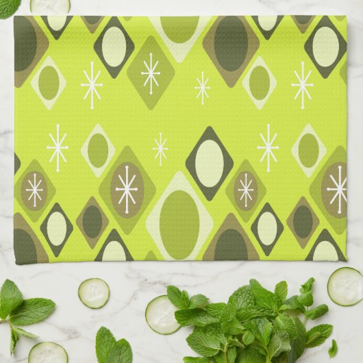 Diamonds Ovals Starbursts Chartreuse Theedoek (Gevouwen)