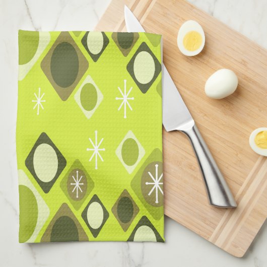 Diamonds Ovals Starbursts Chartreuse Theedoek (Quarter Fold)