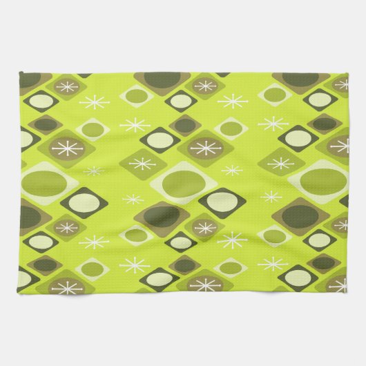 Diamonds Ovals Starbursts Chartreuse Theedoek (Horizontaal)