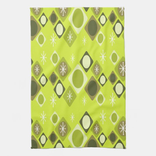 Diamonds Ovals Starbursts Chartreuse Theedoek (Verticaal)