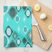 Diamonds Ovals Starbursts Turquoise Theedoek (Quarter Fold)