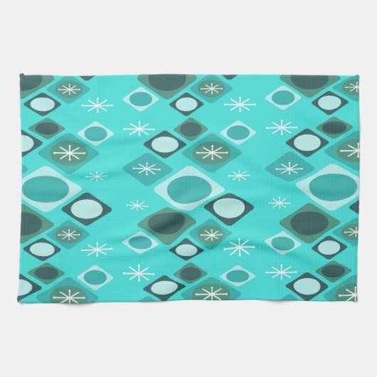 Diamonds Ovals Starbursts Turquoise Theedoek (Horizontaal)